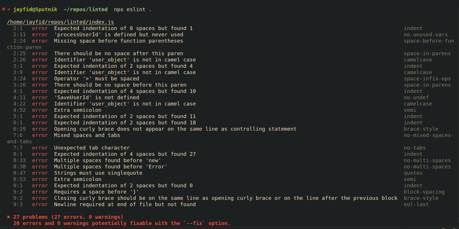 Dozens of linting errors!