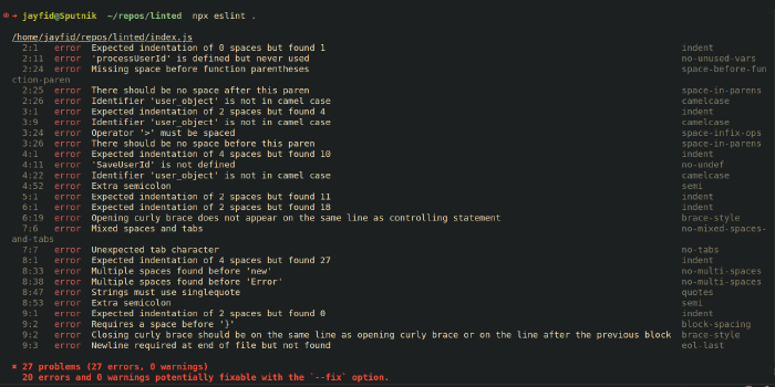 Dozens of linting errors!