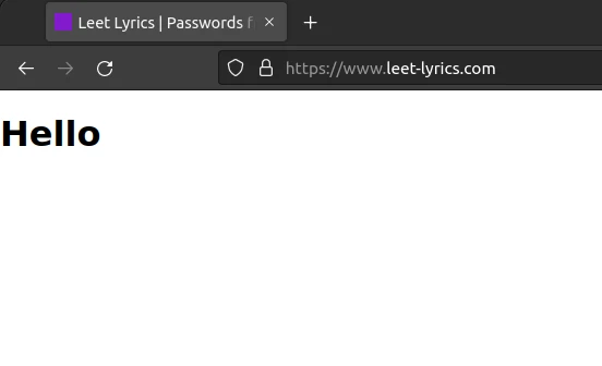 Website that says 'Hello'