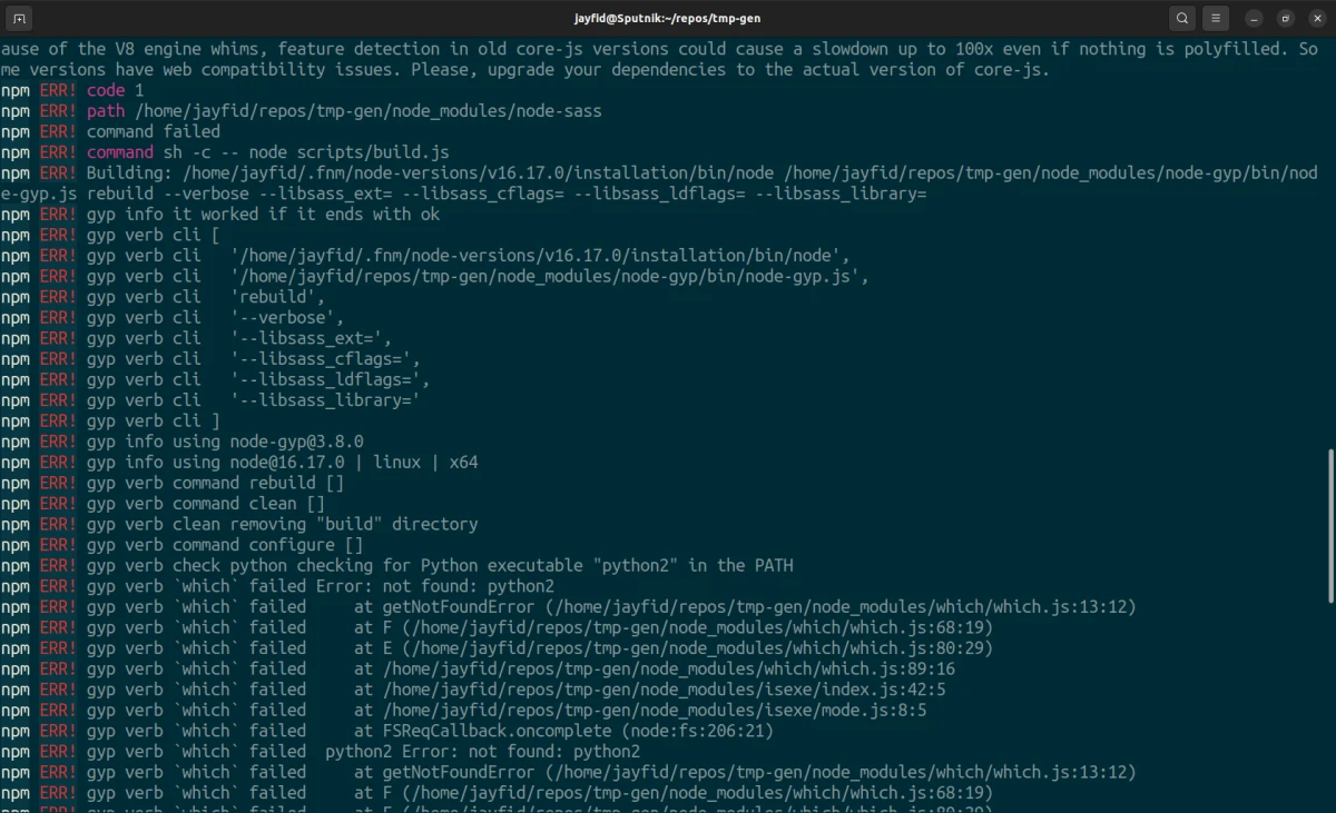 Multiple npm install errors