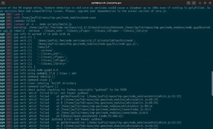 Multiple npm install errors