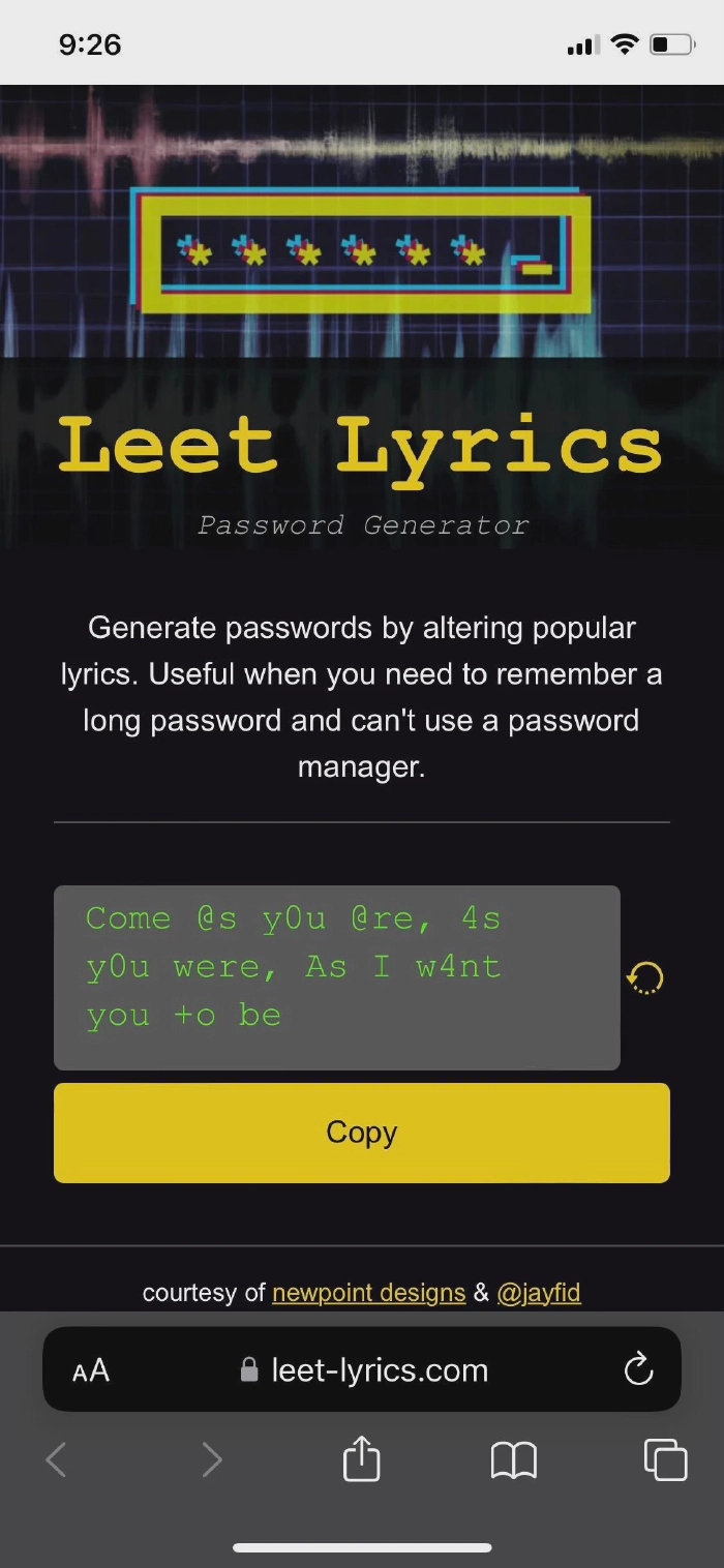 Screen-cap of the site in safari