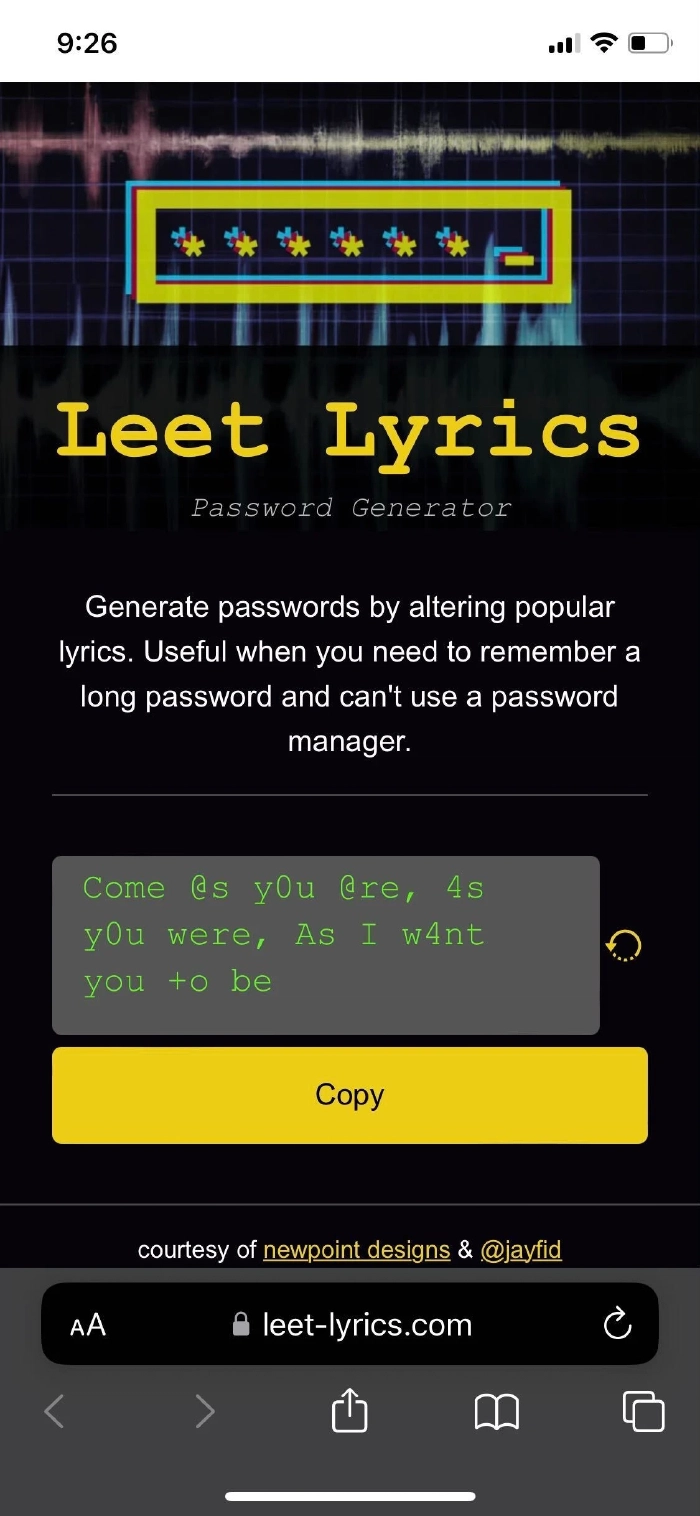 Screen-cap of the site in safari