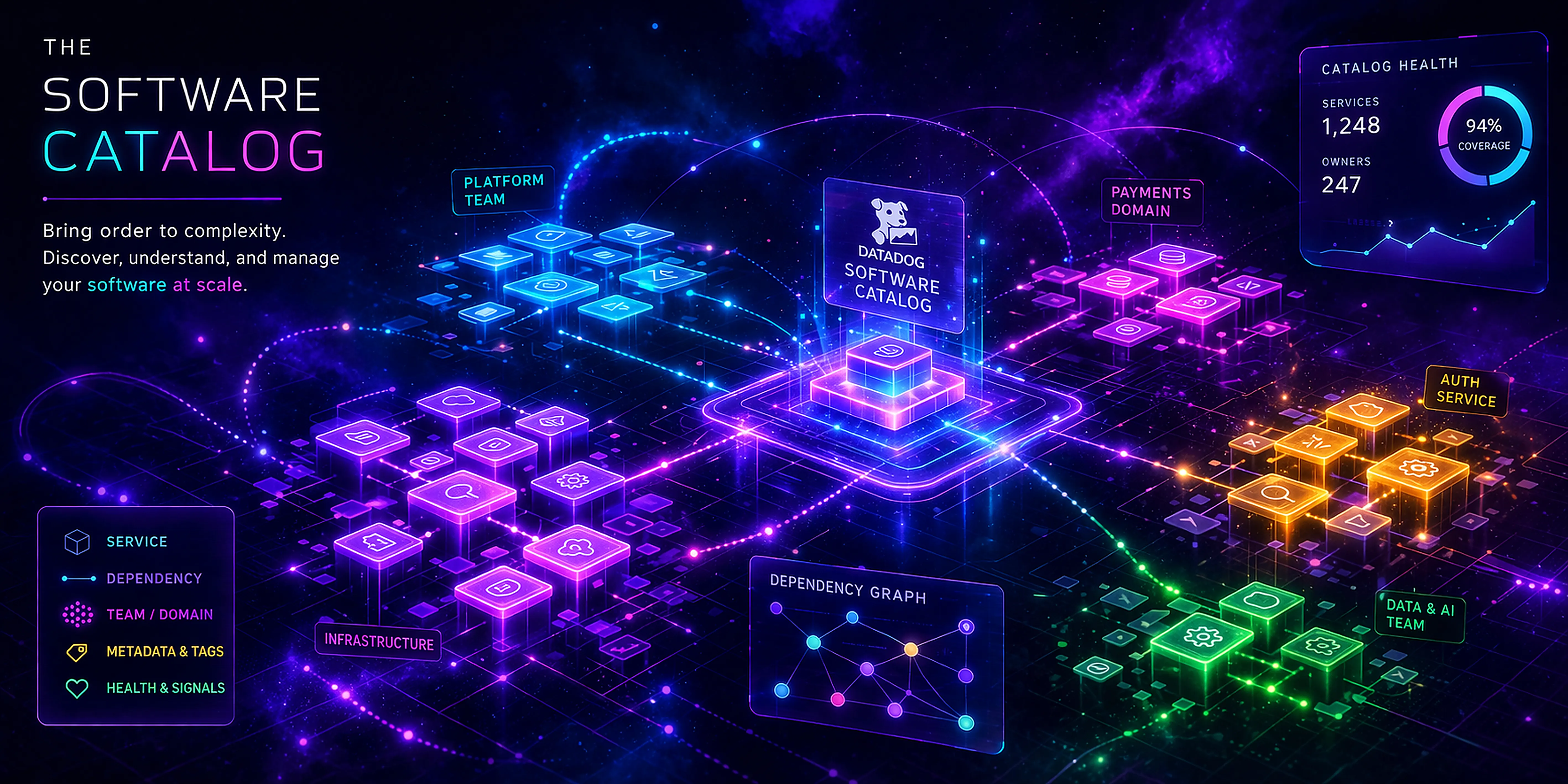 Abstract interpretation of a software catalog bringing numerous system components together.